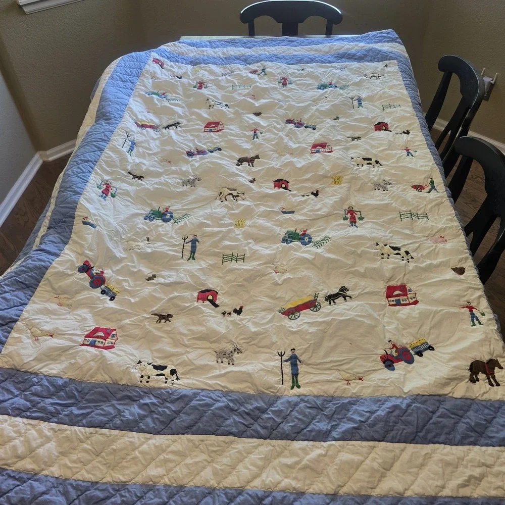 Rare Garnet Hill Kids Twin Size Quilt Blanket Farm Animals Theme Adorable EUC